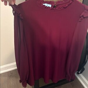 CeCe Deep Red Ruffle Top